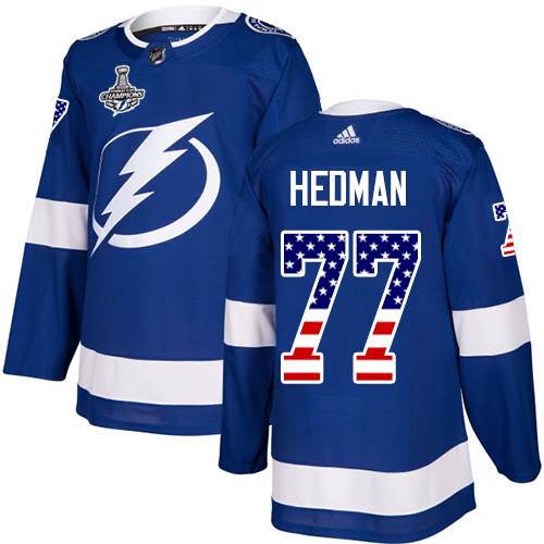 Adidas Tampa Bay Lightning 77 Victor Hedman Blue Home Authentic USA Flag Youth 2020 Stanley Cup Champions Stitched NHL Jersey
